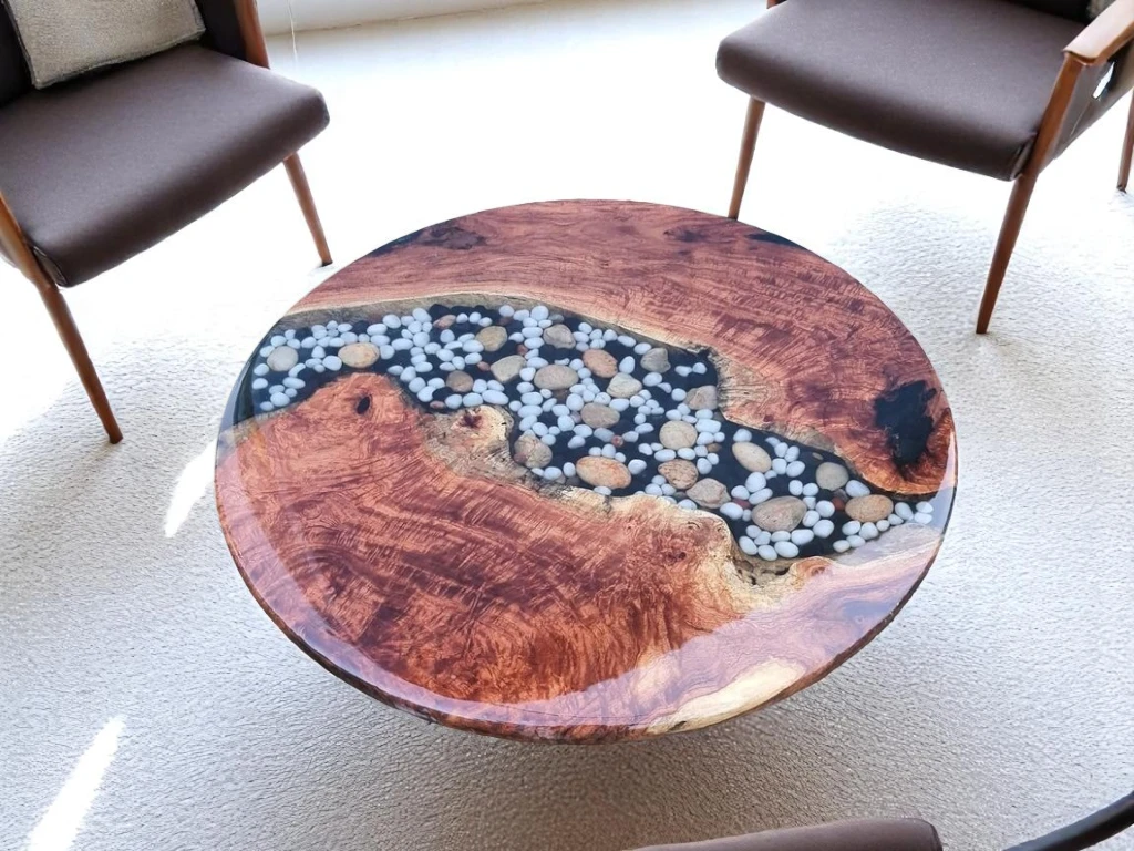 Luxury River Rock Epoxy Table – Perfect for Home & Office Interiors